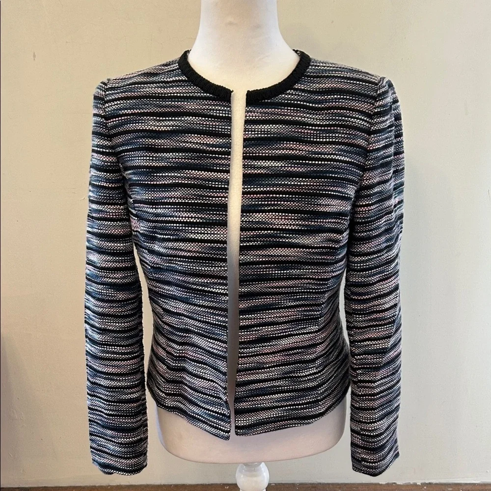 Tahari Black, pink. White  Striped Blazer Size 4P EUC